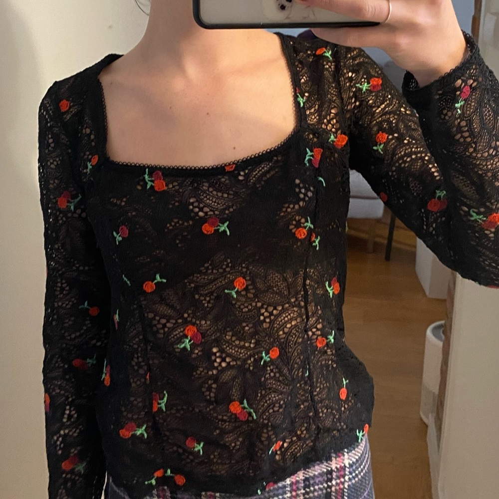 Free people lace cherry blouse S